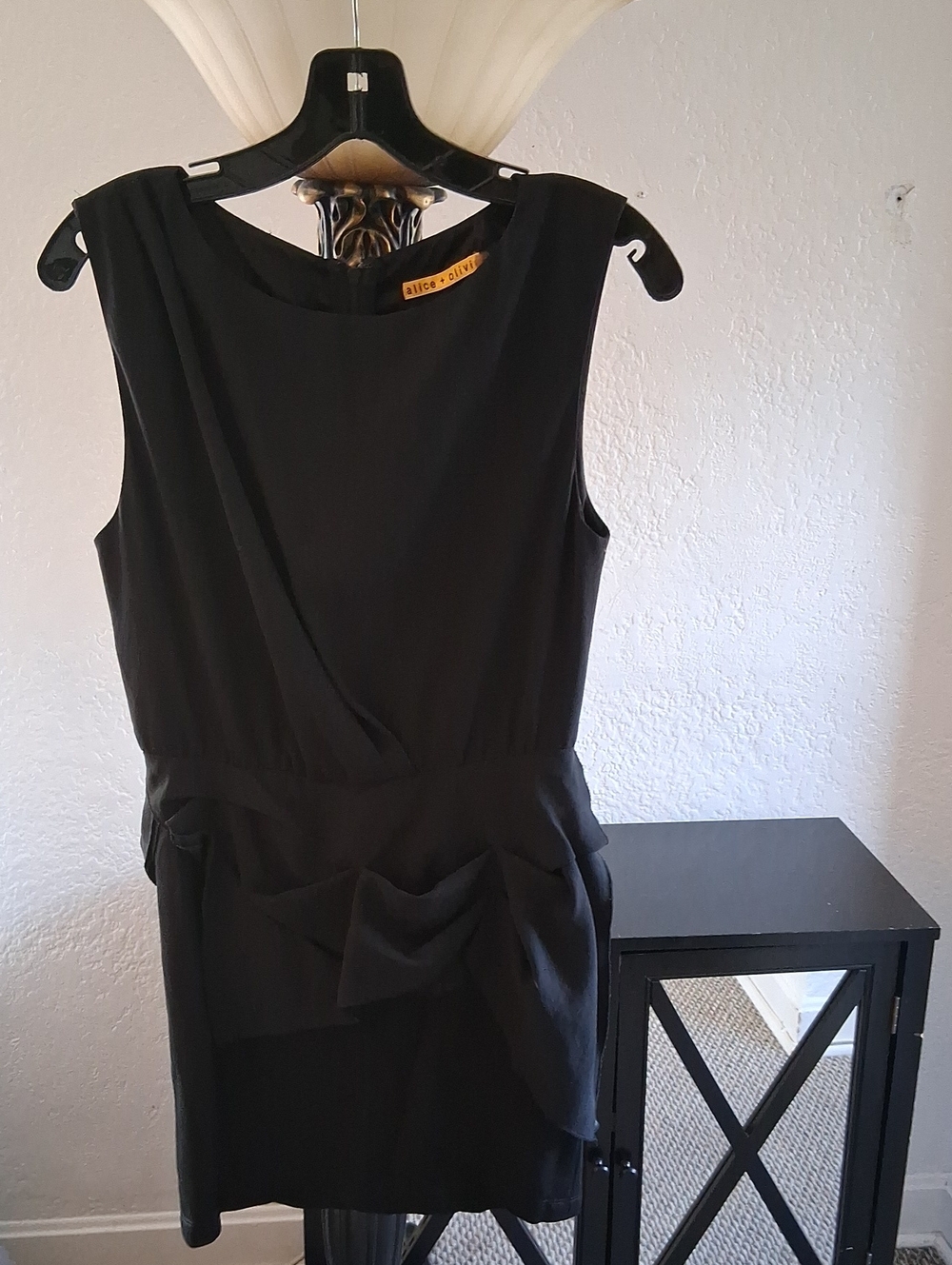 Alice + Olivia Black Sleeveless Draped Waist Dress